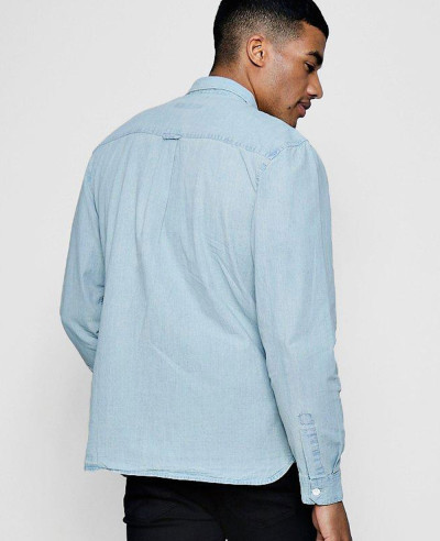 New Stylish Custom Bleach Denim Shirt With Pockets