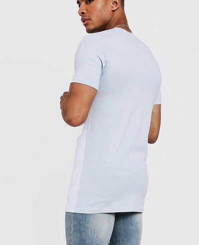 New Stylish Muscle Fit Longline Color Block Tee Shirt