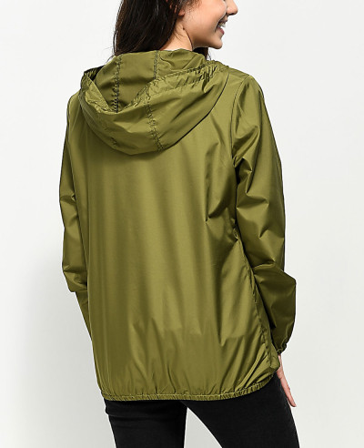 Olive Green New Windbreaker Adjustable Drawstring Hood Jacket