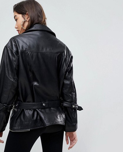 Oversized Deconstructed Leather Biker Jacket