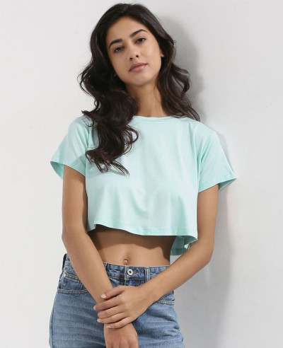 Pink Scoop Neck Raw Hem Crop Top Tee