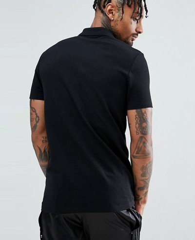 Pique Polo With Zipper Neck In Black