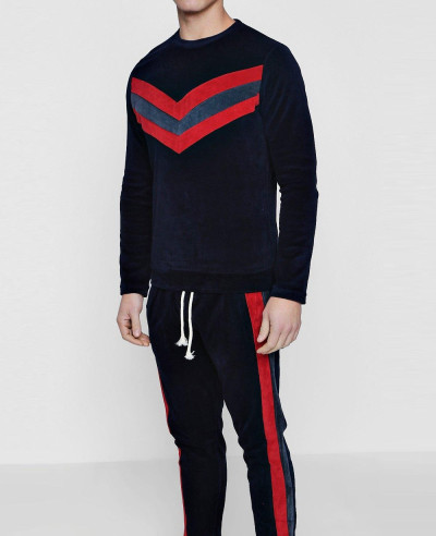 Pullover Velour Panelled Skinny Fit Sweater Tracksuit