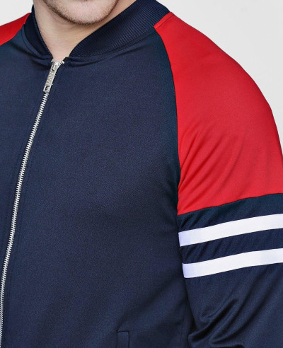 Raglan Stripe Track Bomber In Tricot