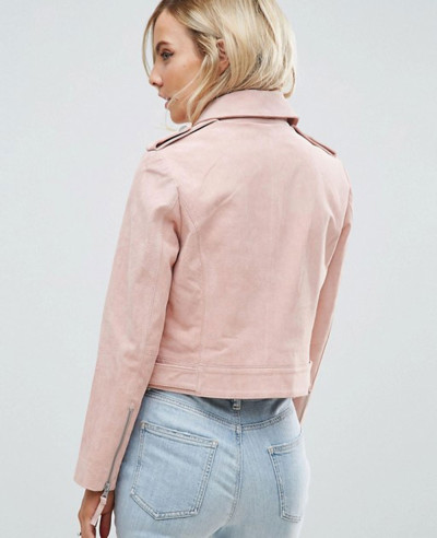 Real Pink Suede Biker Moto Leather Jacket