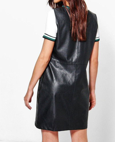 Red Custom Faux Leather Line Pinafore Dress
