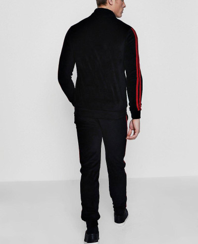 Red Velour Stripe Tracksuit