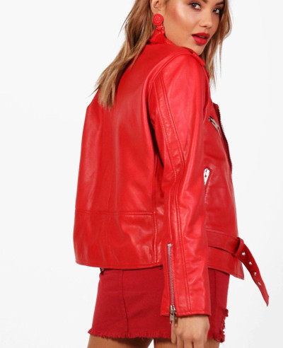 Sheep Red Leather Biker Jacket