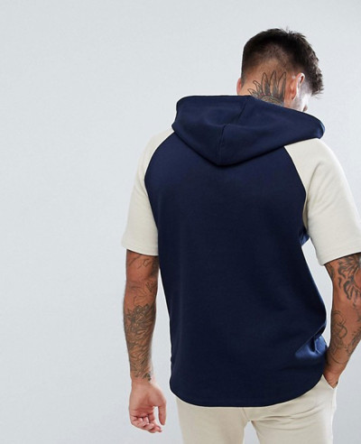 Short-Sleeve-Hoodie-In-Navy-And-Beige