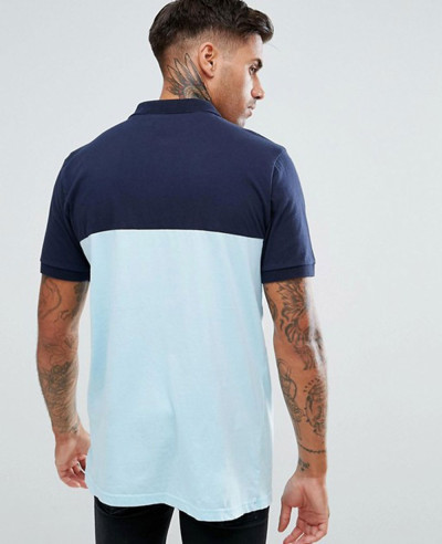 Short Sleeve Polo With Colour Block In Blue