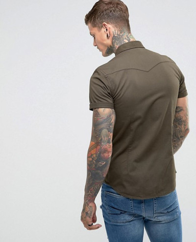 Skinny Denim Western Shirt In Khaki