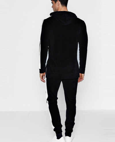 Skinny Fit Velour Hooded Tracksuit With Side Panels