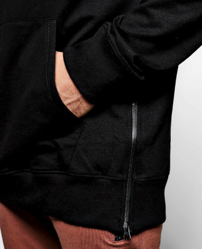 Skinny Fit Custom Branded Side Zipper Black Hoodie