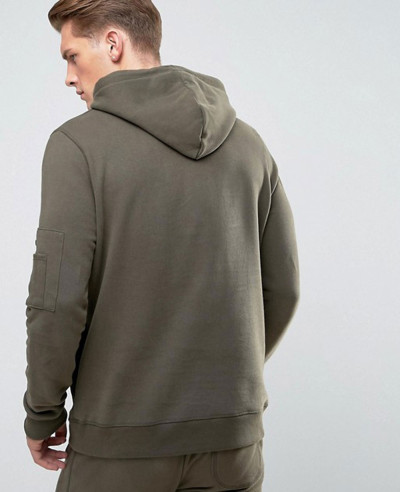 Soft Feel Pullover Hoodie With Pocket In Khaki