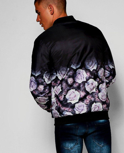 Sublimation Customized Satin Oriental Floral Bomber Varsity Jacket