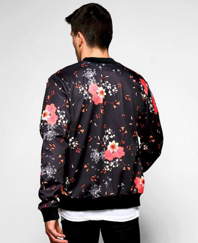 Sublimation Oversized Big And Tall Black Rose Ombre Printed Bomber