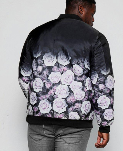 Sublimation Big And Tall Black Rose Ombre Printed Bomber Varsity Jacket