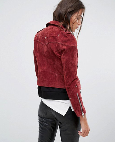 Suede Biker Jacket in Red