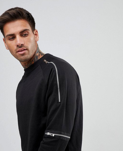 Sweatshirt-With-Zipper-Detail-In-Black