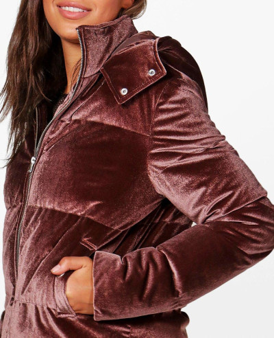 Tall Daniella Velvet Padded Bomber Quilted Puffer Jacket