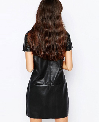 Tall-Faux-Leather-Shirt-Dress-With-Zipper-Detailing