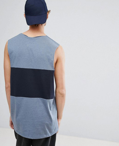 Vest-With-Dropped-Armhole-and-Contrast-Panel-In-Blue-Tank-Top