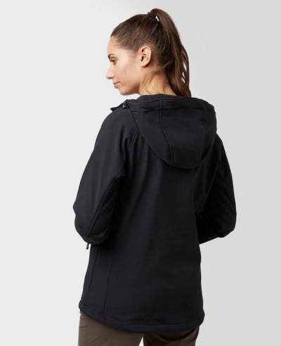 Women Black Hooded Softshell Jacket