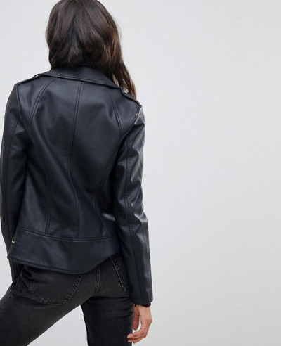 Women High Quality Custom Leather Look Biker Jacket