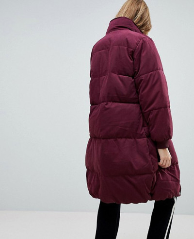 Women Maroon Longline Padded Jacket