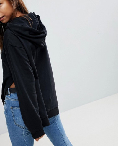 Women-Pullover-Black-Hoodie-With-Side-Split-Detail