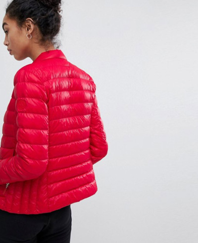 Women Red Fitted Down Quilted Padded Jacket