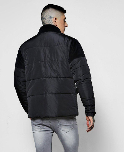 Zip Up Velour Panel Puffer Padded Jacket