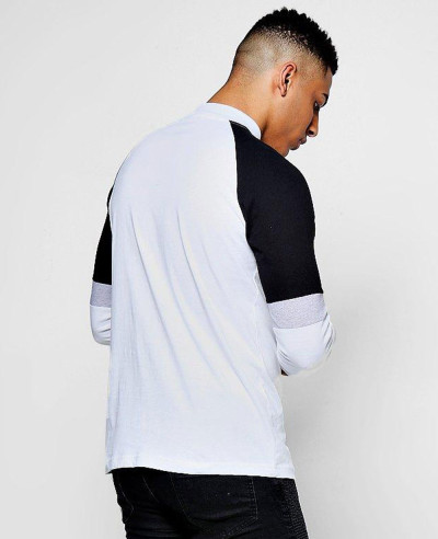 Zipper-Collared-Long-Sleeve-Colour-Block-T-Shirt