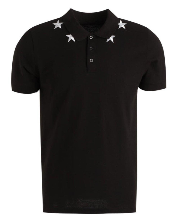Black-Men-Short-Sleeve-Star-Embroidered-Polo-Shirt