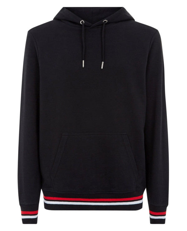 Black-Stripe-Hem-Hooded-Sweatshirt
