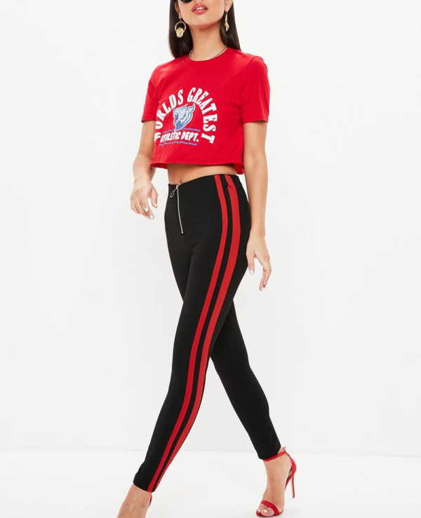 Stripe Leggings Womens Black and Red Striped Leggings Fashion