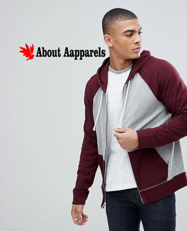 Burgundy Grey Full Zip Up Contrast Sleeve Stylish Hoodie Wholesale  Manufacturer & Exporters Textile & Fashion Leather Clothing Goods with we  have provide customization Brand your own