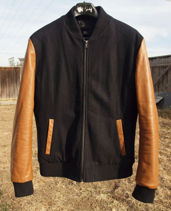 Varsity Jacket for Baseball Letterman Bomber School of Green Wool and  Genuine Brown Leather Sleeves at  Men’s Clothing store