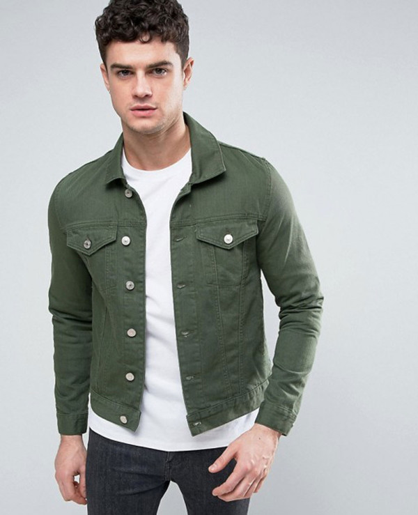 Mens dark green hotsell denim jacket
