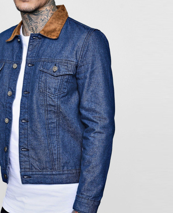 Denim jacket deals suede collar