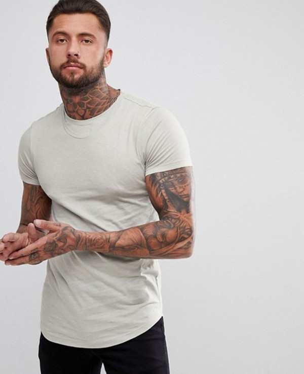 Gym-Fiting-Longline-With-Curved-Hem-And-Double-Neck-In-Green-T-Shirt