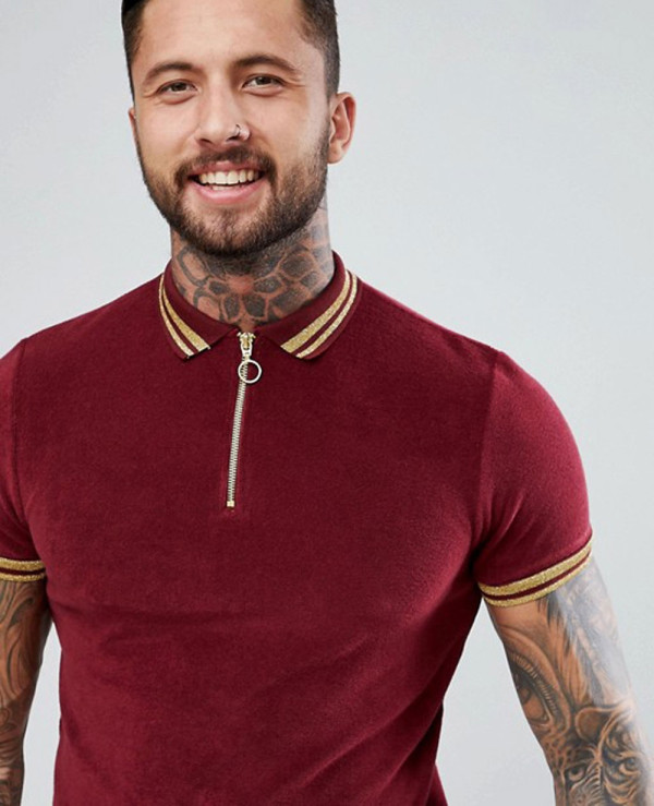 High-Quality-Men-In-Towelling-With-Gold-Metallic-Tipping-Polo-Shirt