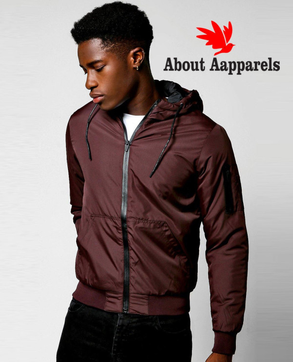 Hooded Padded Cagoule With Detailing Windbreaker Jacket in Burgundy Wholesale Manufacturer Exporters Textile Fashion Leather Clothing Goods with we have provide customization Brand your own
