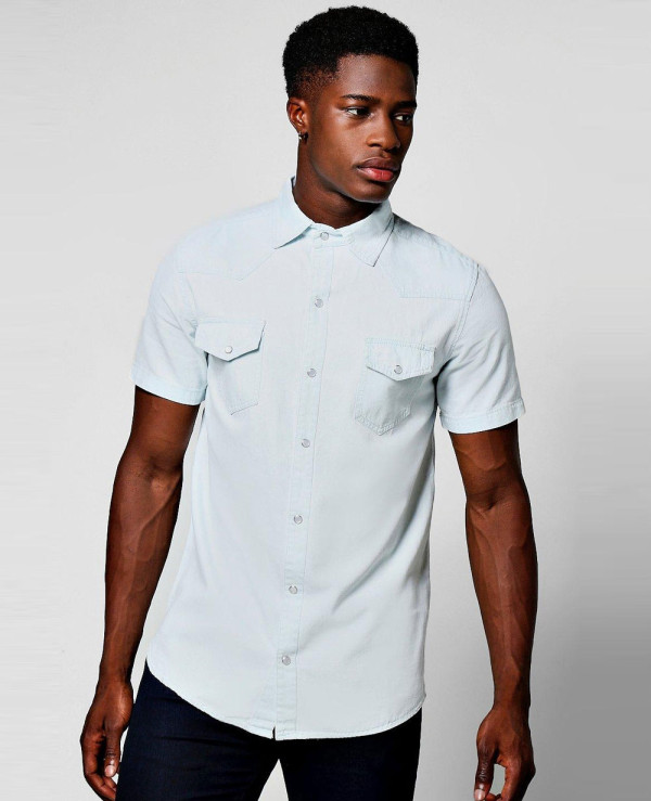 Hot-Selling-Men-Short-Sleeve-Denim-Western-Shirt