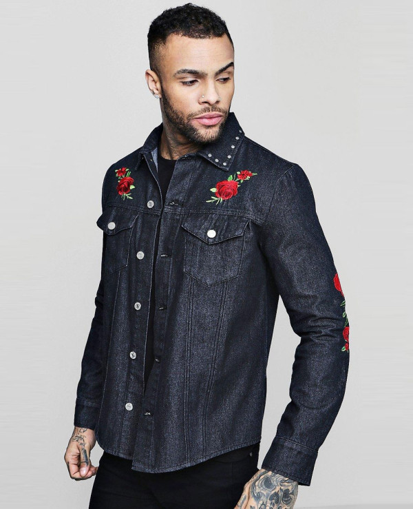 Long Sleeve Rose Embroidered Denim Shacket Wholesale Manufacturer Exporters Textile Fashion Leather Clothing Goods with we have provide customization Brand your own