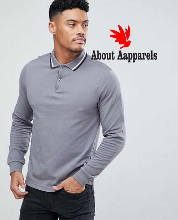 Long-Sleeve-Slim-Fit-Twin-Tipped-Polo-Shirt-In-Grey