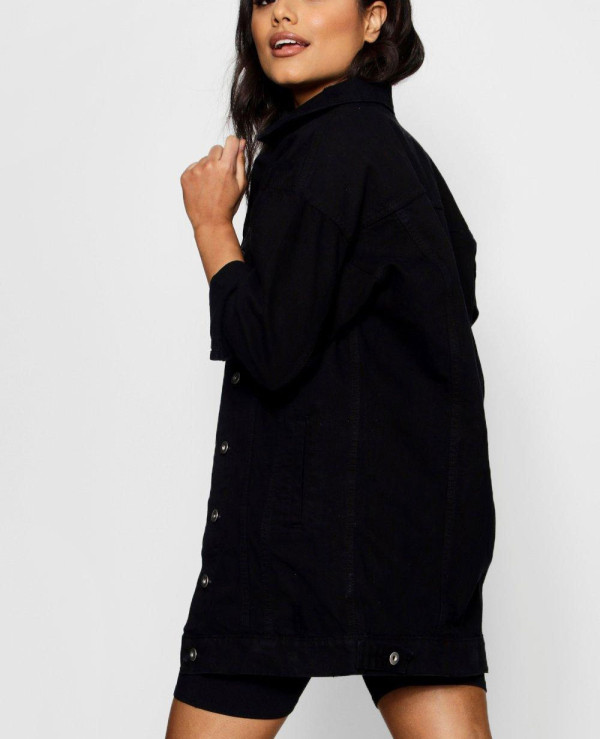 Distressed longline best sale denim jacket