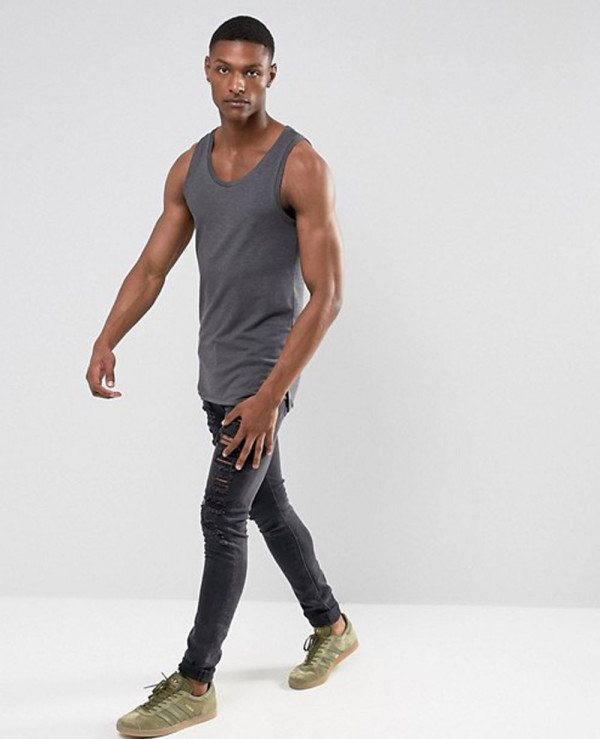 Longline Gym Muscle Vest With Bound Hem In Grey Tank Top Wholesale ...