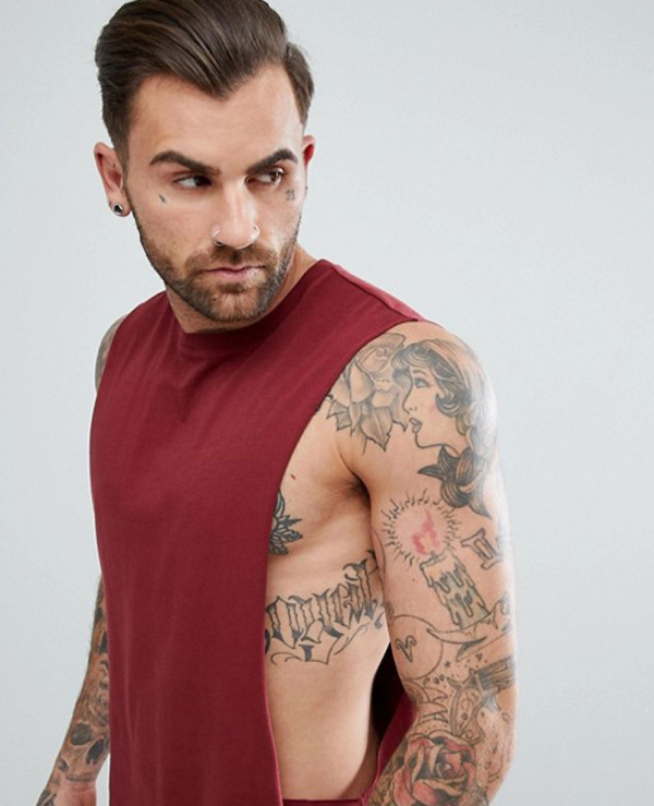Longline-Vest-With-Extreme-Dropped-Armhole-In-Red-Tank-Top