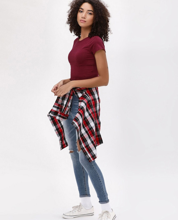 Maroon-Crew-Neck-Crop-Top